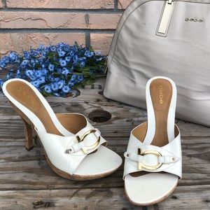 bebe white patent leather with cork heels 10B